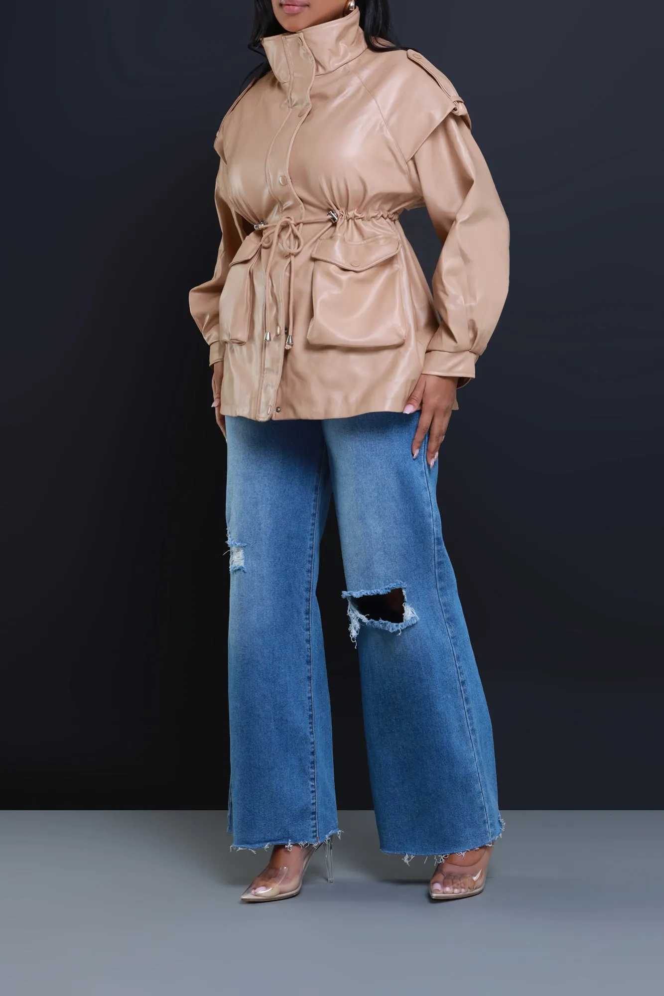 Seize The Day Faux Leather Jacket - Beige sold by Swankaposh product image thumbnail 5