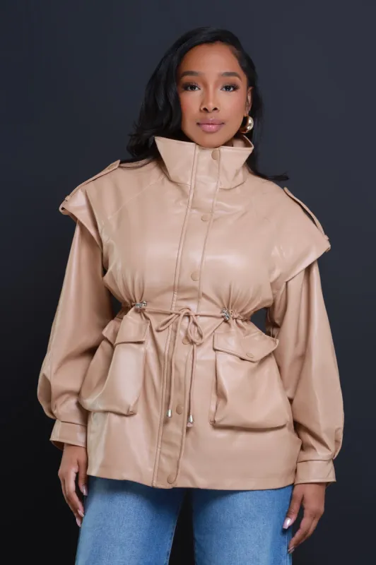 Seize The Day Faux Leather Jacket - Beige sold by Swankaposh
