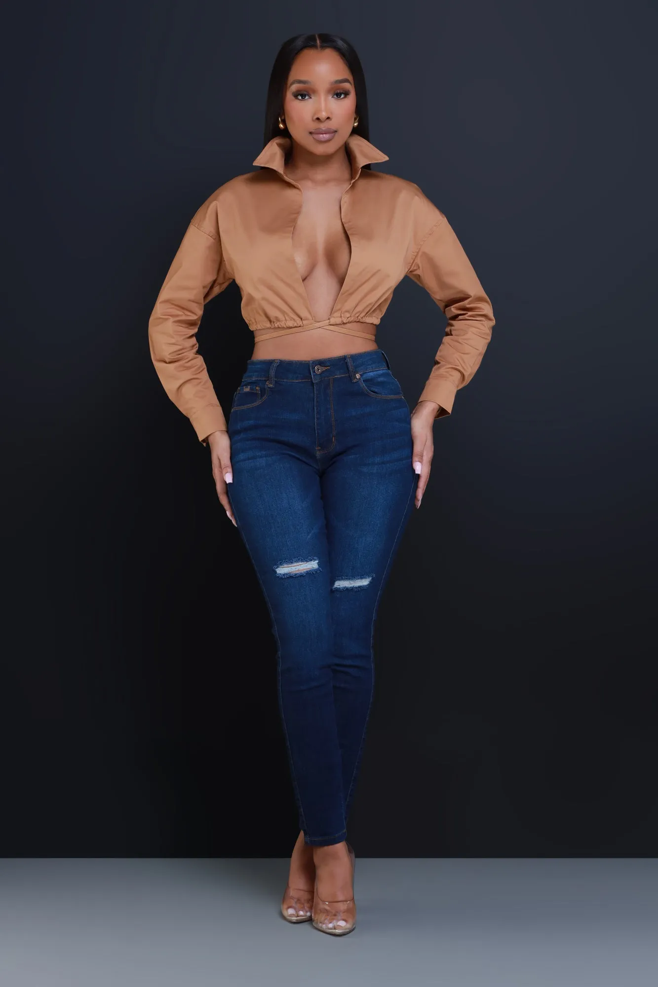 Time To Go Tie Up Crop Top - Khaki sold by Swankaposh product image thumbnail 3