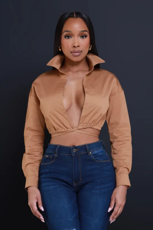 Time To Go Tie Up Crop Top - Khaki sold by Swankaposh