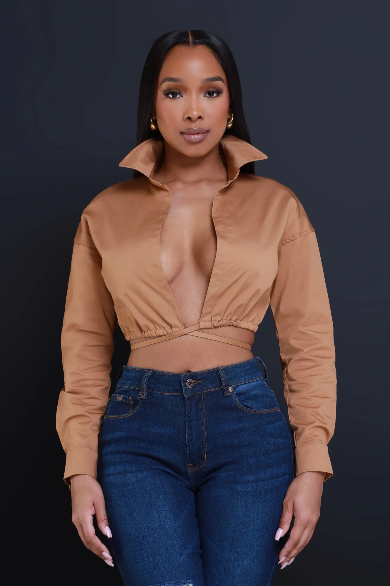 Time To Go Tie Up Crop Top - Khaki sold by Swankaposh