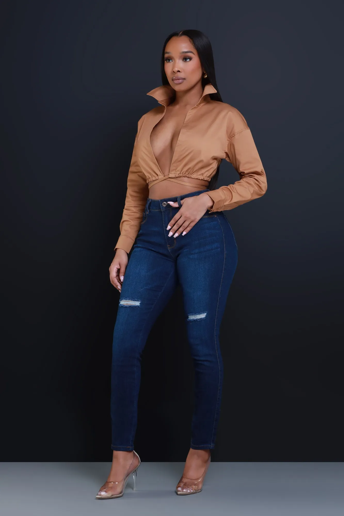 Time To Go Tie Up Crop Top - Khaki sold by Swankaposh product image thumbnail 2