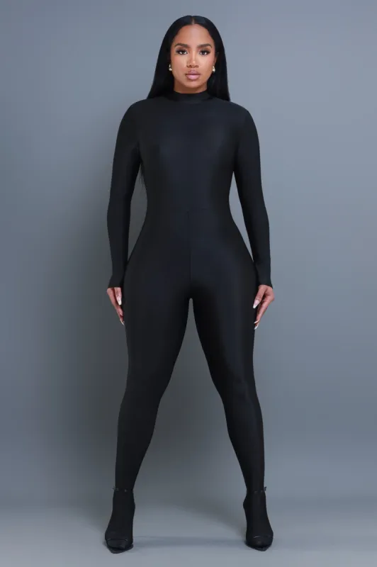 Bad Mood Mock Neck Full Body Jumpsuit - Black sold by Swankaposh