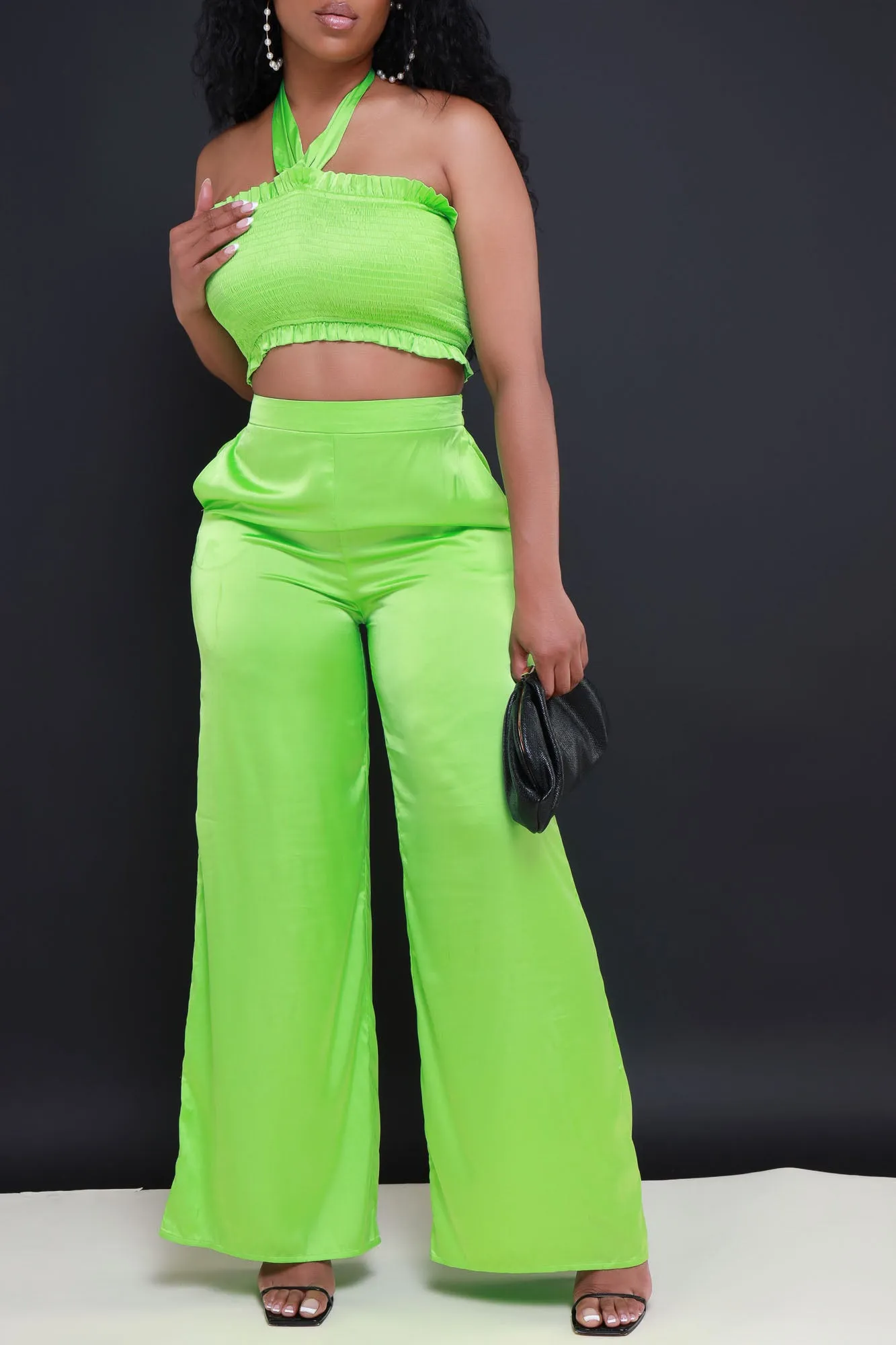 Hold Me Close Satin Cropped Pants Set - Green sold by Swankaposh product image thumbnail 5