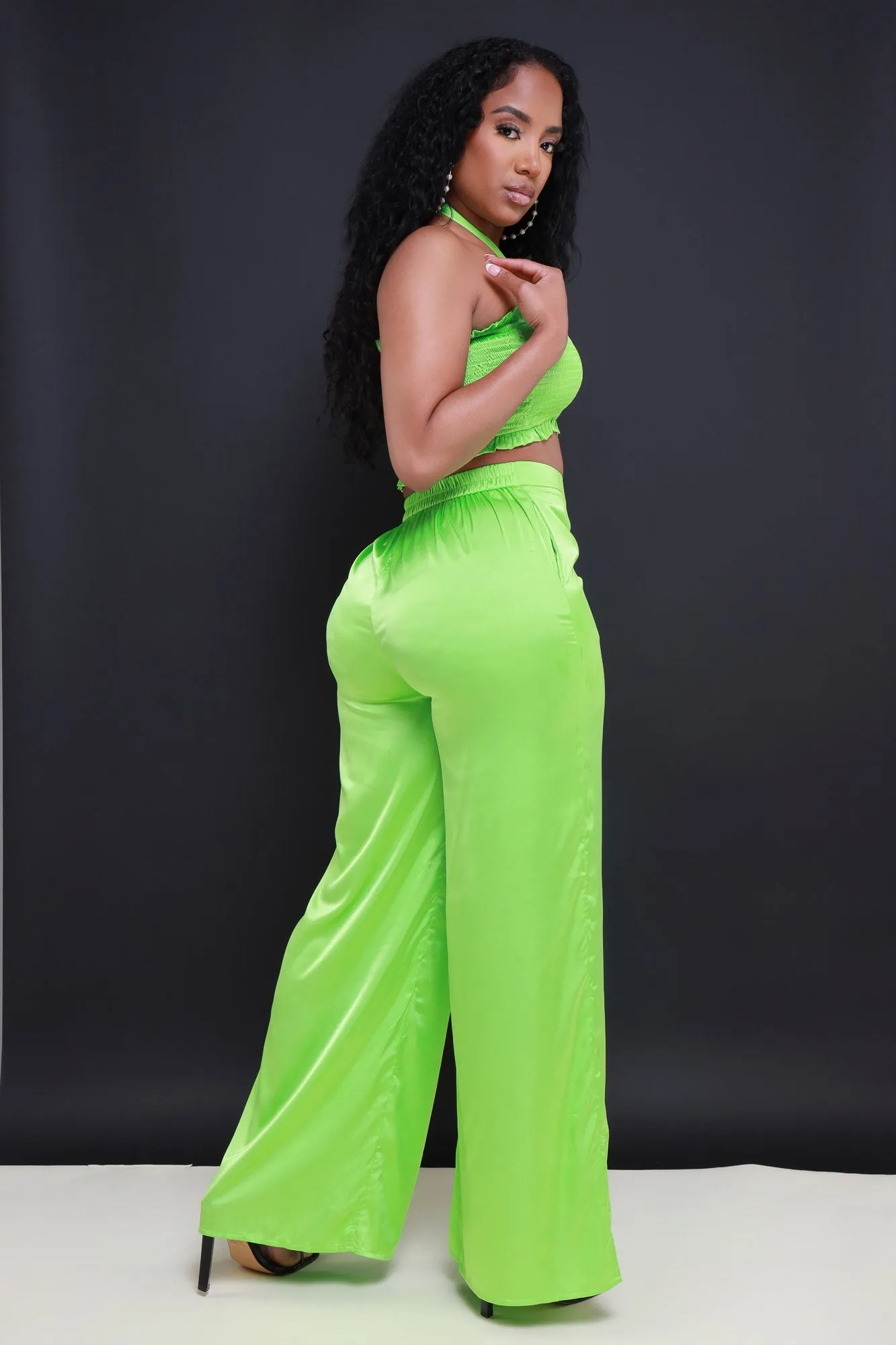 Hold Me Close Satin Cropped Pants Set - Green sold by Swankaposh product image thumbnail 3