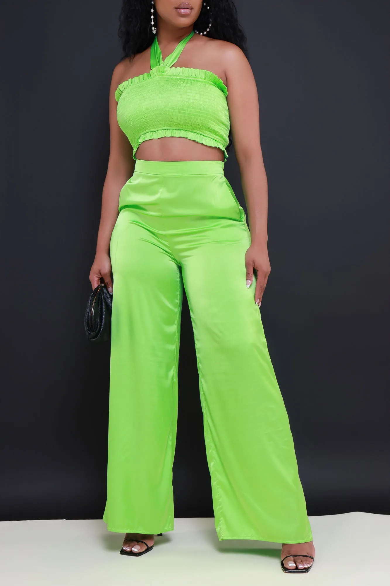 Hold Me Close Satin Cropped Pants Set - Green sold by Swankaposh product image thumbnail 4