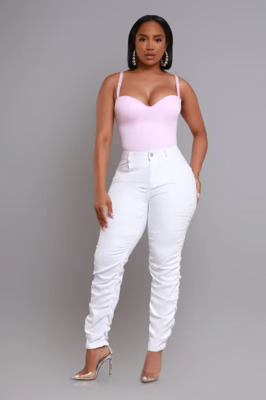 Judgement Day High Rise Ruched Cargo Pants - White sold by Swankaposh
