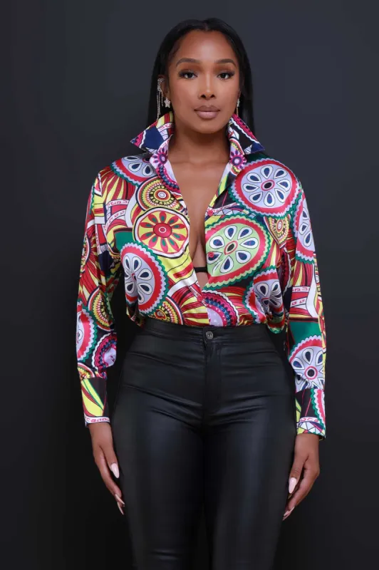 Heat Seeker Graphic Print Blouse - Multicolor sold by Swankaposh
