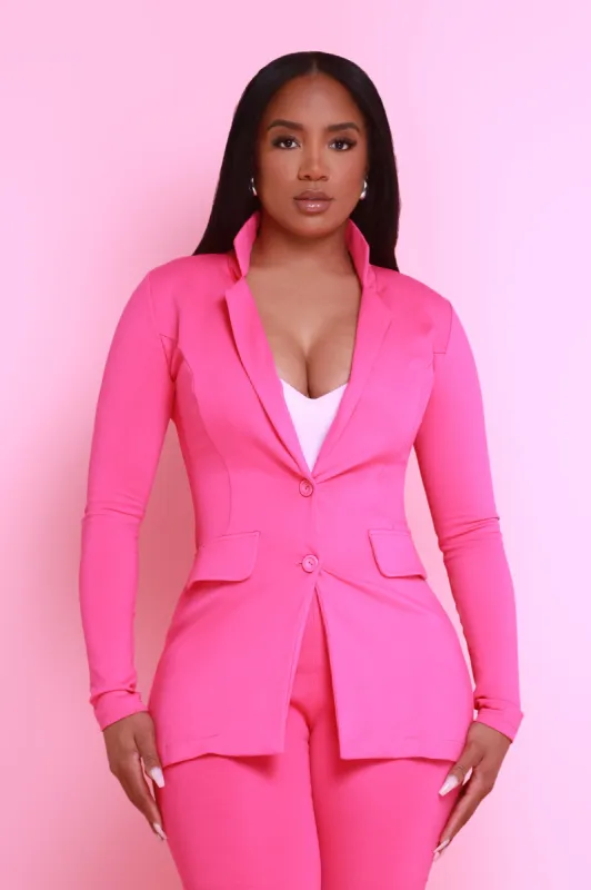 Boss Mood Button Up Blazer - Fuchsia sold by Swankaposh