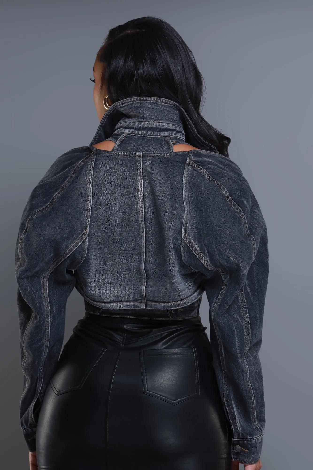 Killa Cropped Cutout Denim Jacket - Vintage Black sold by Swankaposh product image thumbnail 3