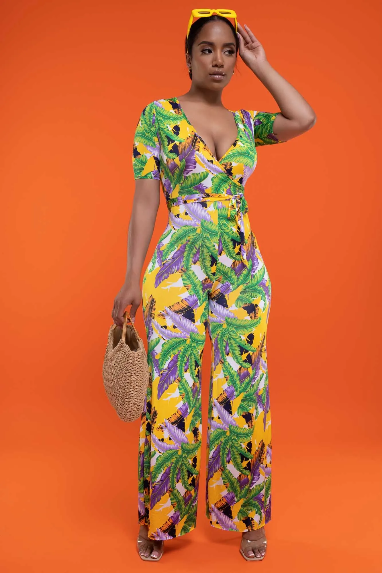 See Me Shine Tie Up Print Jumpsuit - Green sold by Swankaposh