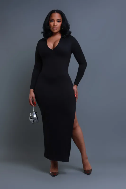 Case Closed Long Sleeve Maxi Dress - Black sold by Swankaposh