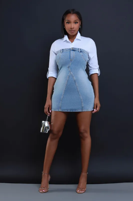 Set A Date Strapless Denim Mini Dress - Blue sold by Swankaposh