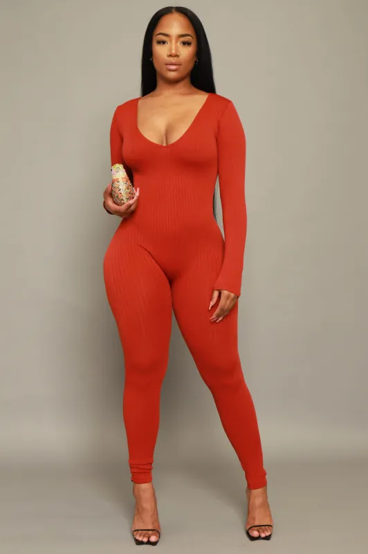 Out Of Body Seamless Jumpsuit - Rust sold by Swankaposh
