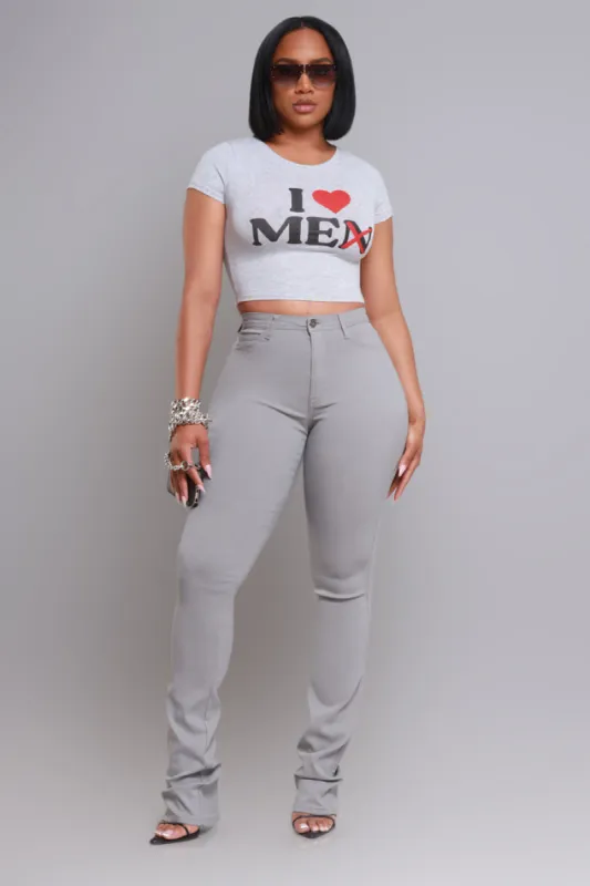 Right Call High Rise Stacked Flare Jeans - Grey sold by Swankaposh