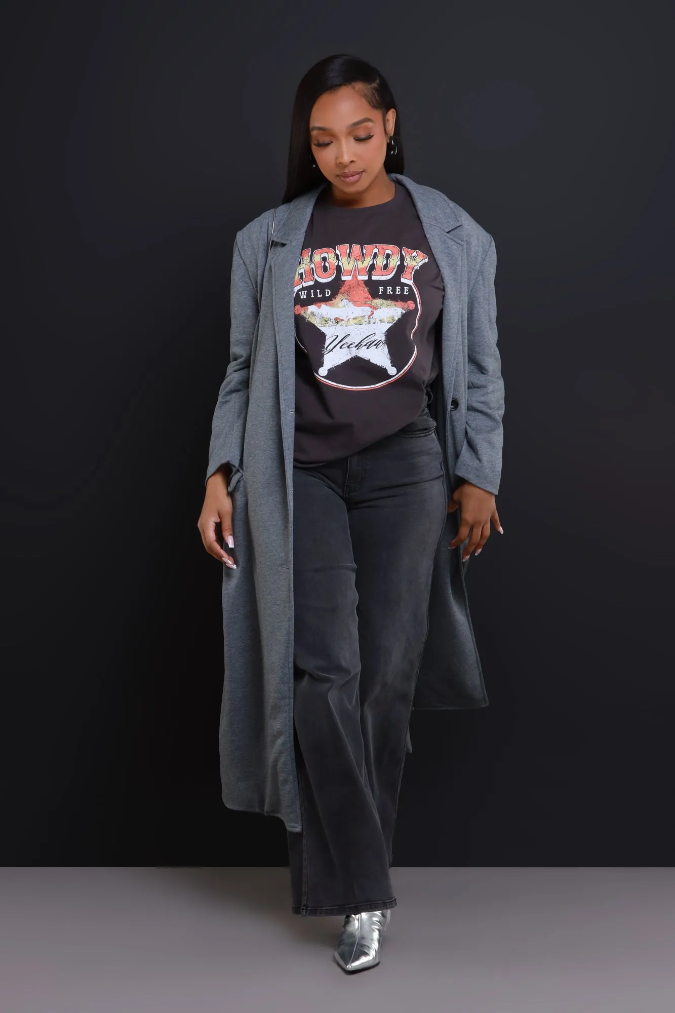 Howdy Y'all Oversized Graphic T-Shirt - Charcoal Grey sold by Swankaposh product image thumbnail 4