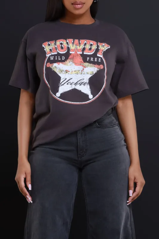 Howdy Y'all Oversized Graphic T-Shirt - Charcoal Grey sold by Swankaposh