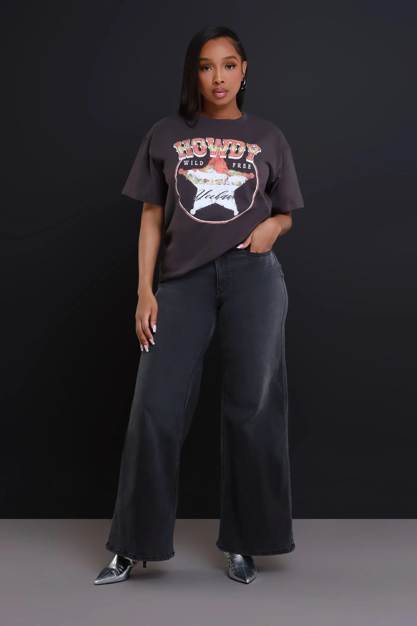 Howdy Y'all Oversized Graphic T-Shirt - Charcoal Grey sold by Swankaposh product image thumbnail 3