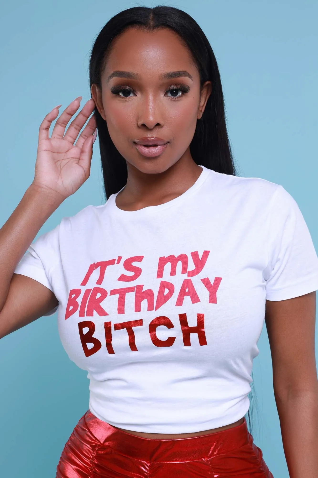 Birthday B Graphic Foil T-Shirt - White/Red sold by Swankaposh
