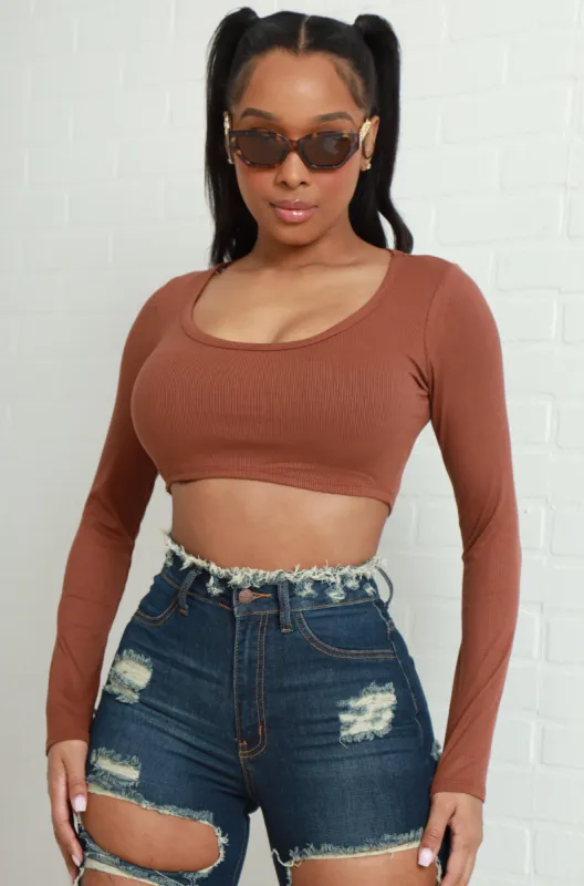 Lift You Up Ribbed Crop Top - Chocolate sold by Swankaposh
