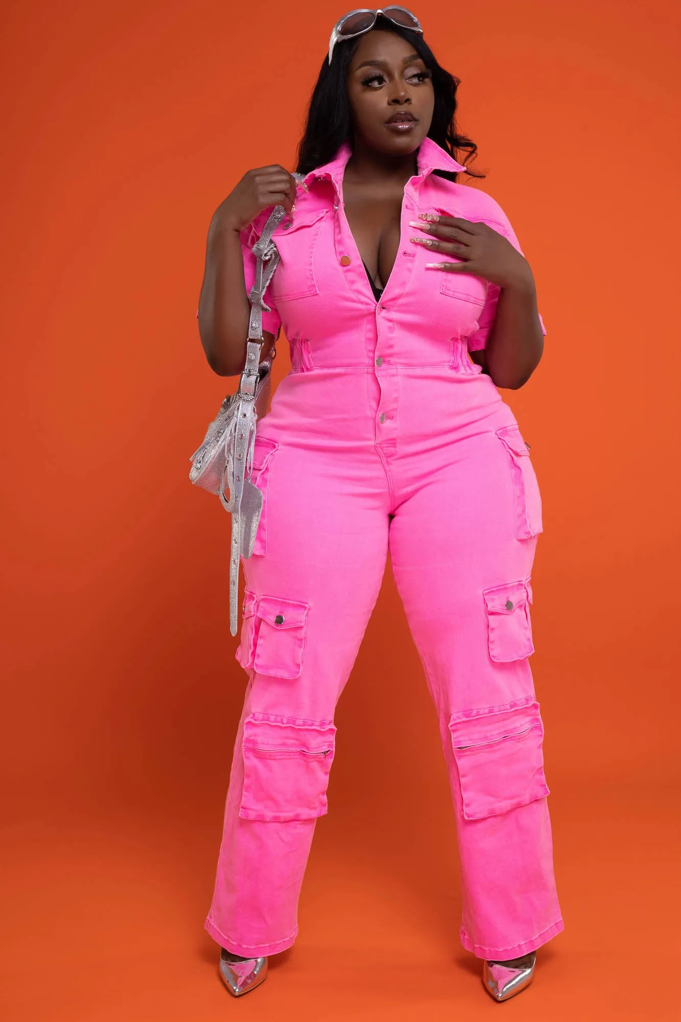 Someone New Denim Cargo Jumpsuit - Pink sold by Swankaposh product image thumbnail 4
