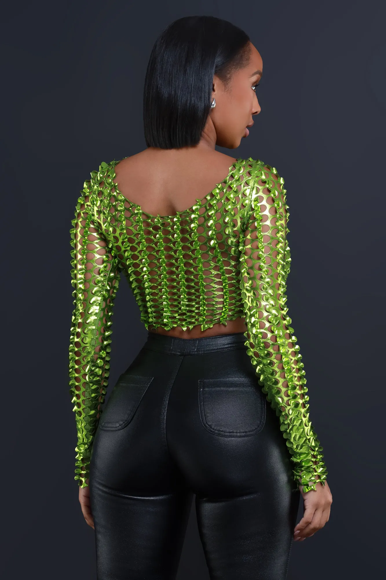 Watch Out Metallic Cut Out Crop Top - Green sold by Swankaposh product image thumbnail 3