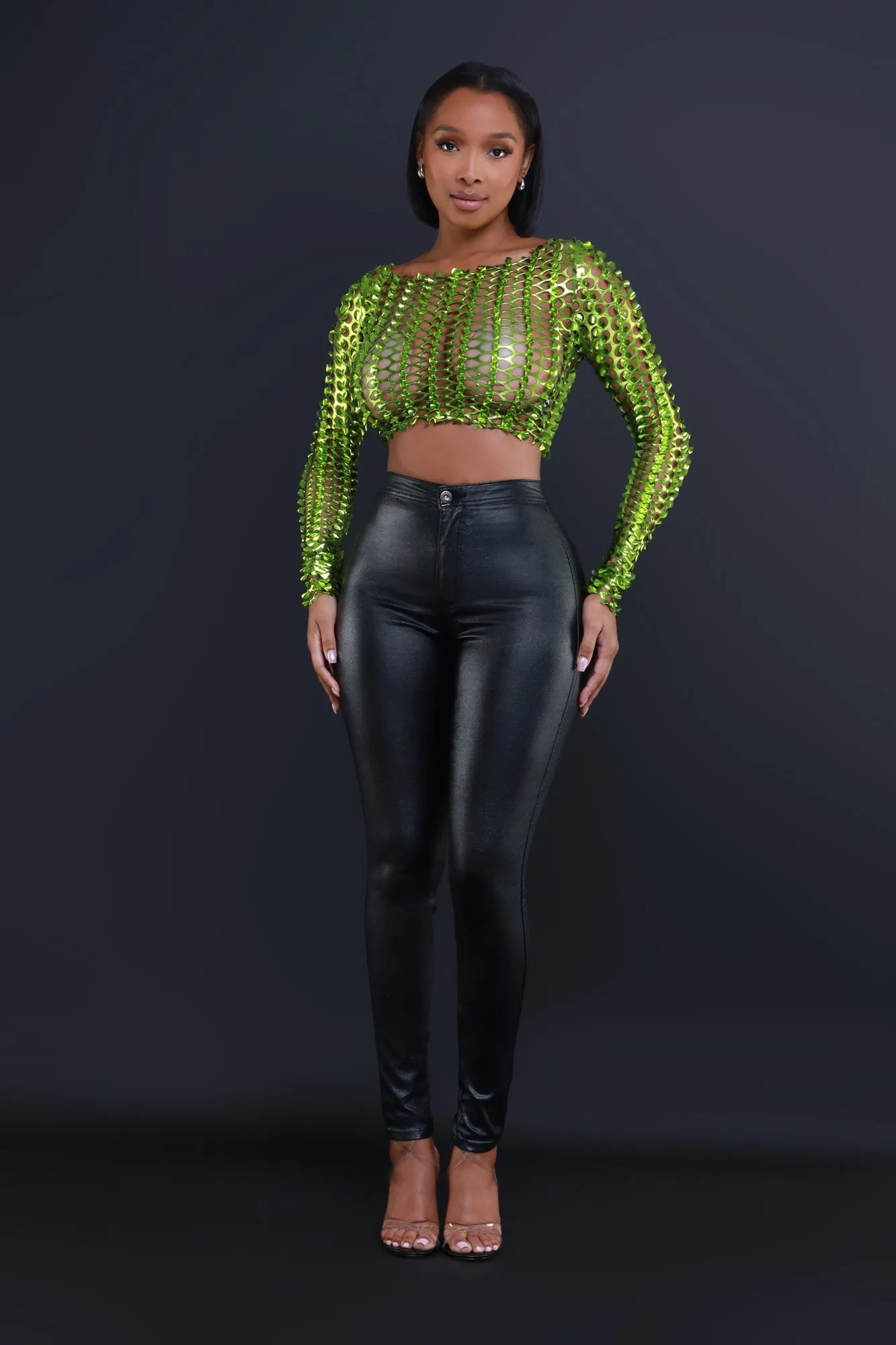 Watch Out Metallic Cut Out Crop Top - Green sold by Swankaposh product image thumbnail 2