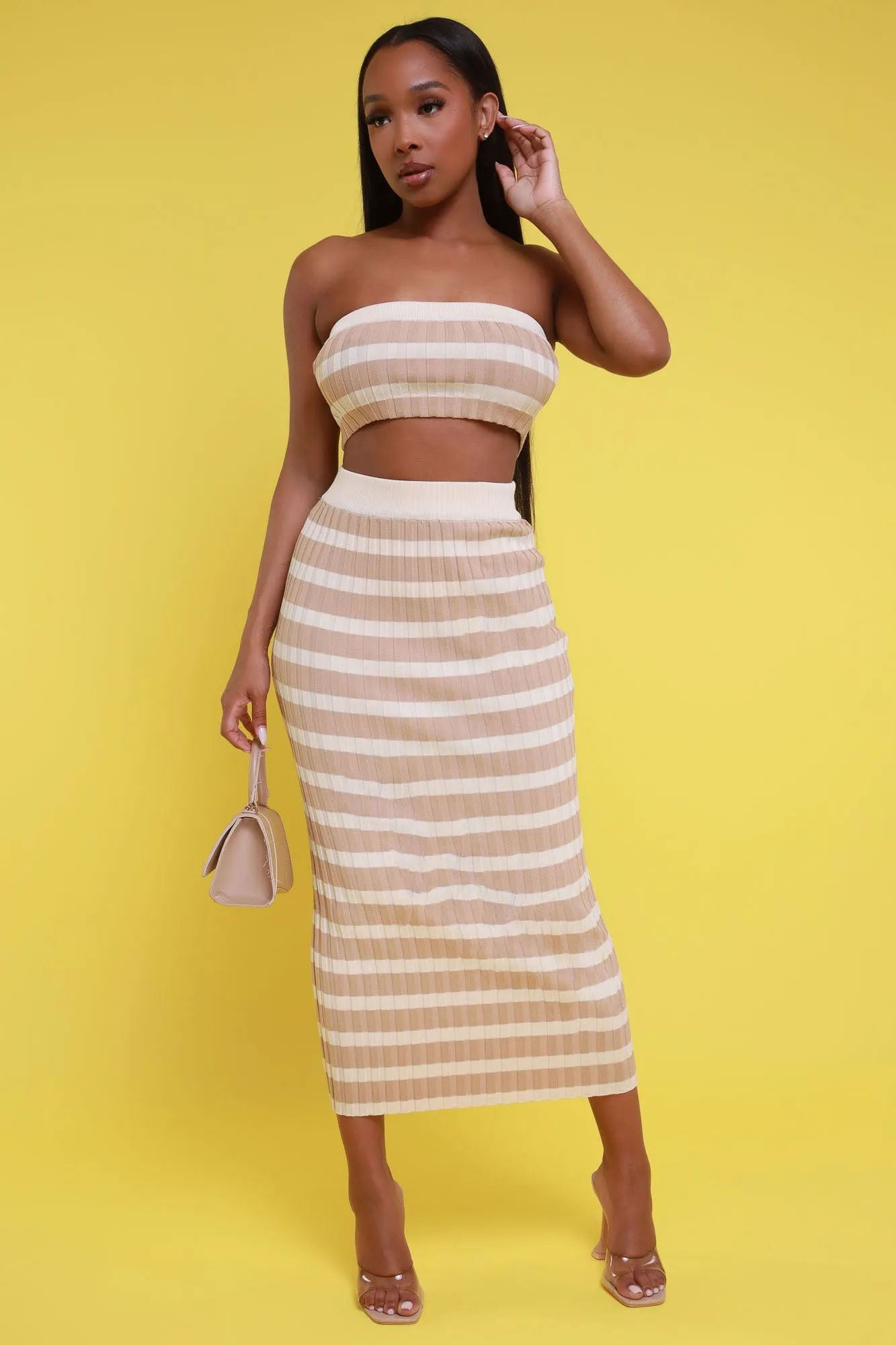 Wishy Washy Cropped Knit Skirt Set - Cream/Beige sold by Swankaposh