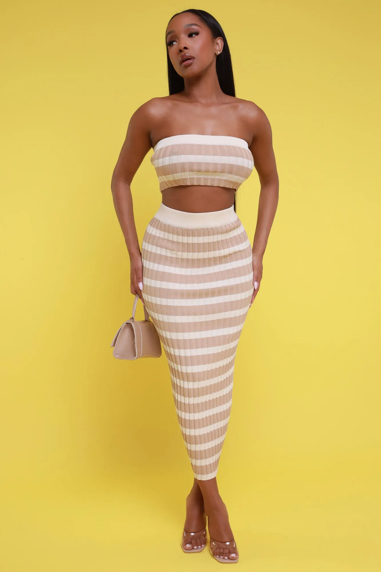 Wishy Washy Cropped Knit Skirt Set - Cream/Beige sold by Swankaposh product image thumbnail 4