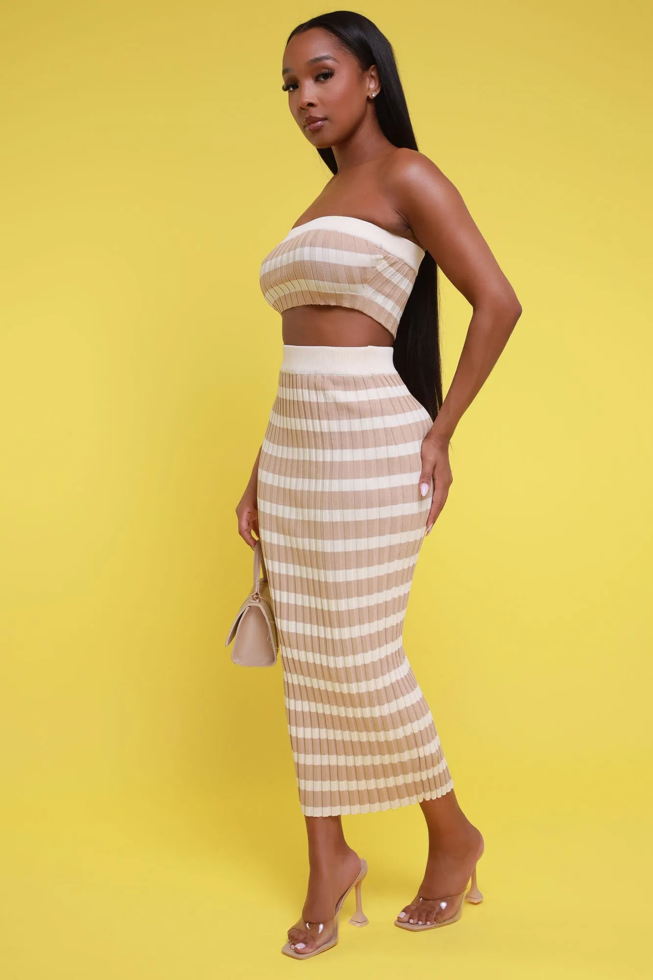 Wishy Washy Cropped Knit Skirt Set - Cream/Beige sold by Swankaposh product image thumbnail 2