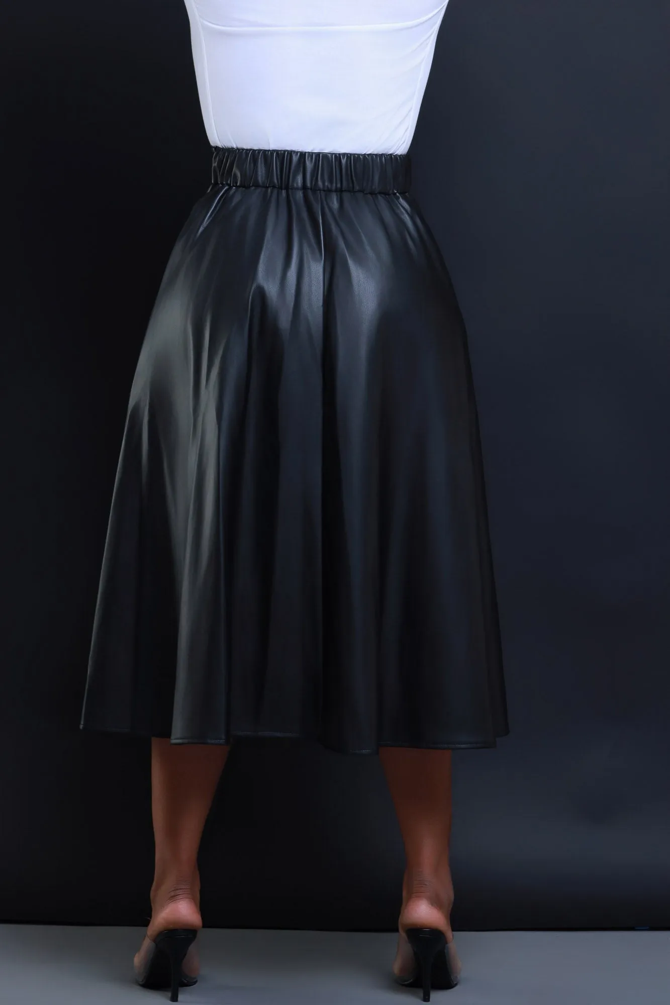 Gone Bad Faux Leather A-Line Midi Skirt - Black sold by Swankaposh product image thumbnail 3
