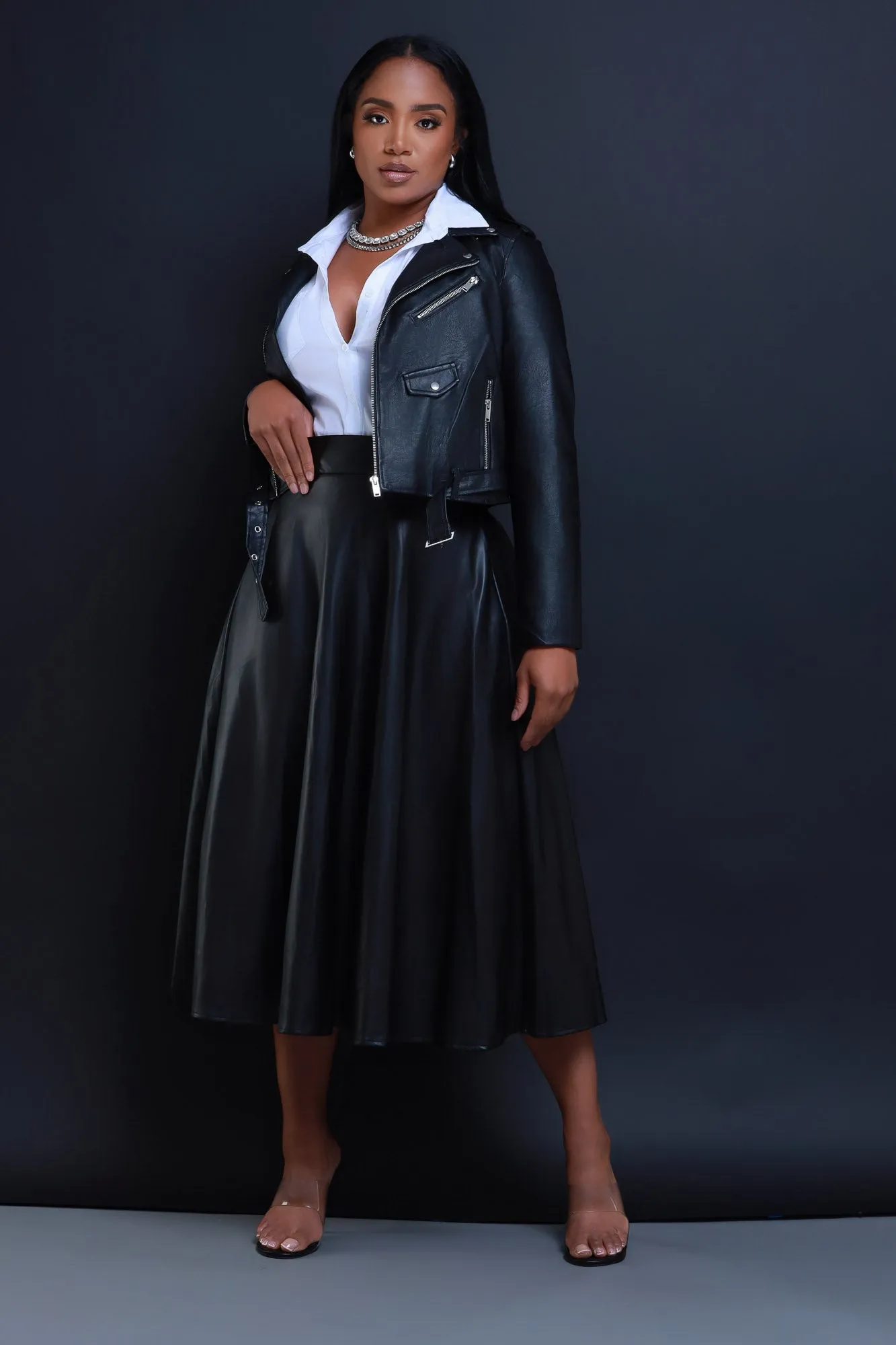 Gone Bad Faux Leather A-Line Midi Skirt - Black sold by Swankaposh product image thumbnail 5
