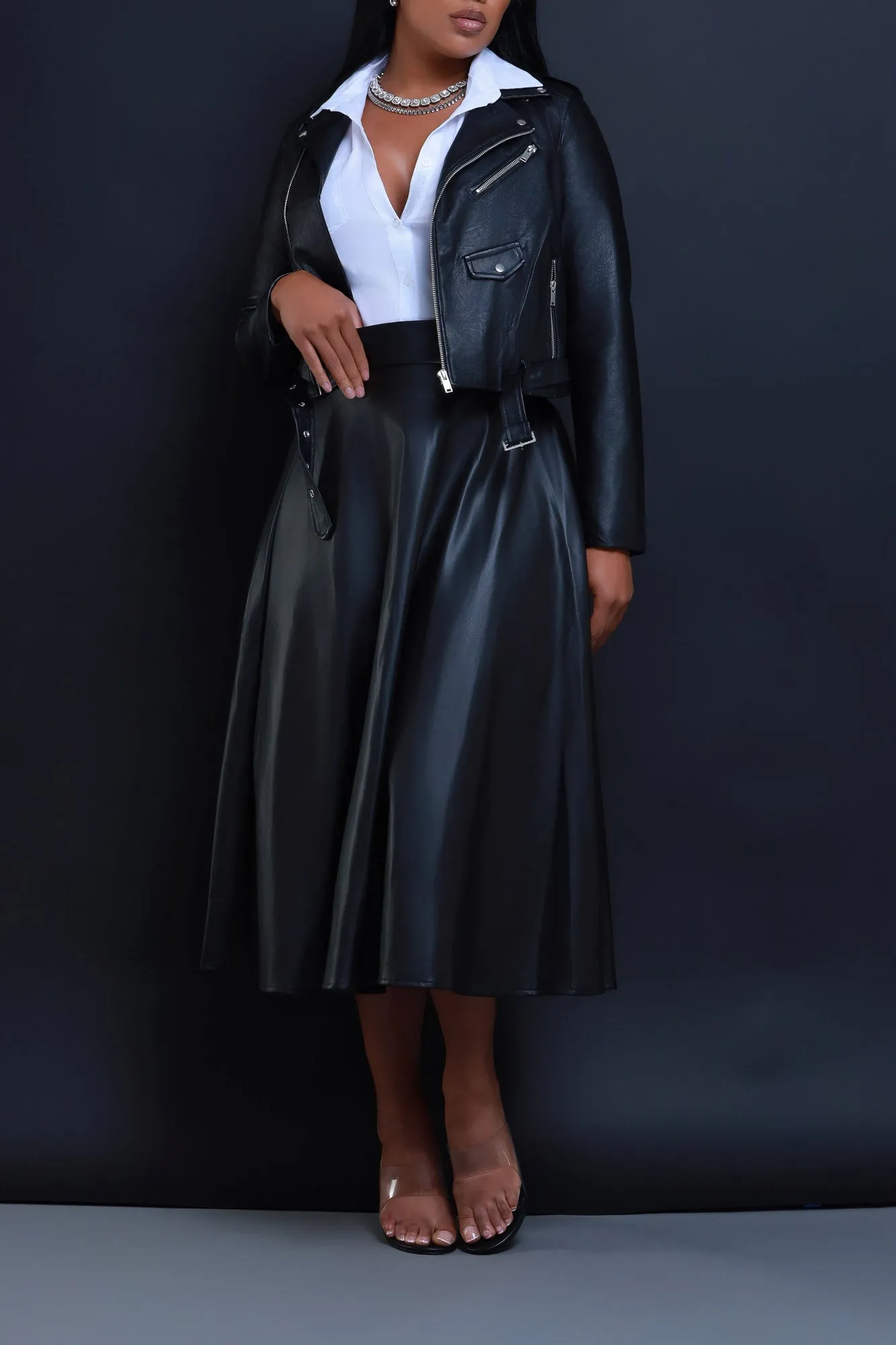 Gone Bad Faux Leather A-Line Midi Skirt - Black sold by Swankaposh product image thumbnail 2