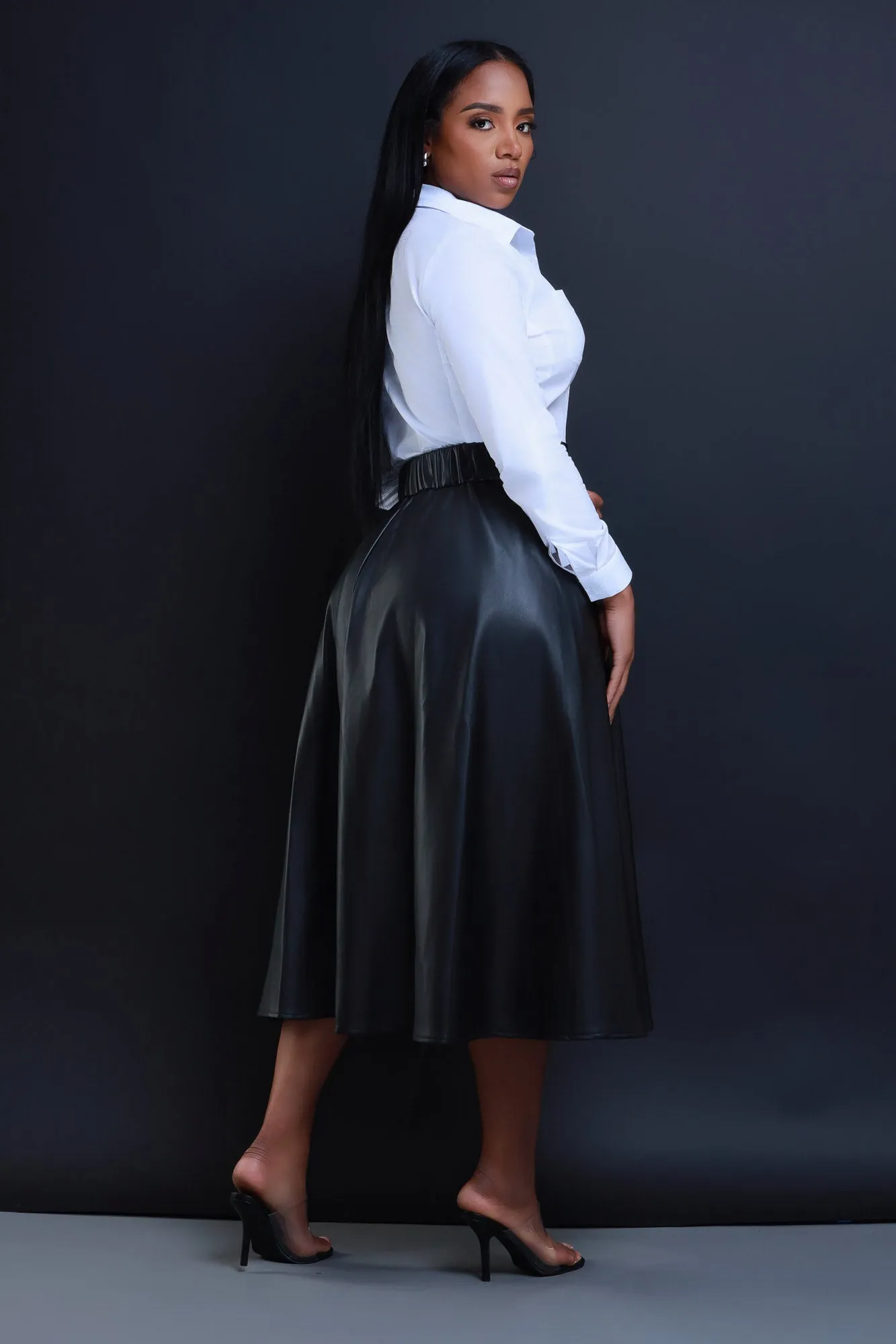 Gone Bad Faux Leather A-Line Midi Skirt - Black sold by Swankaposh product image thumbnail 4