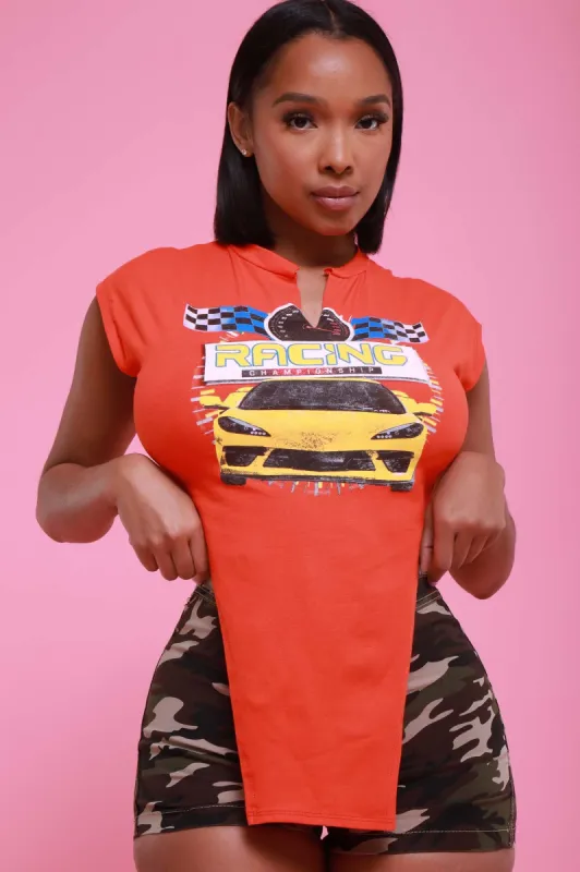 First To Last High Cut Graphic Sleeveless Top - Orange sold by Swankaposh