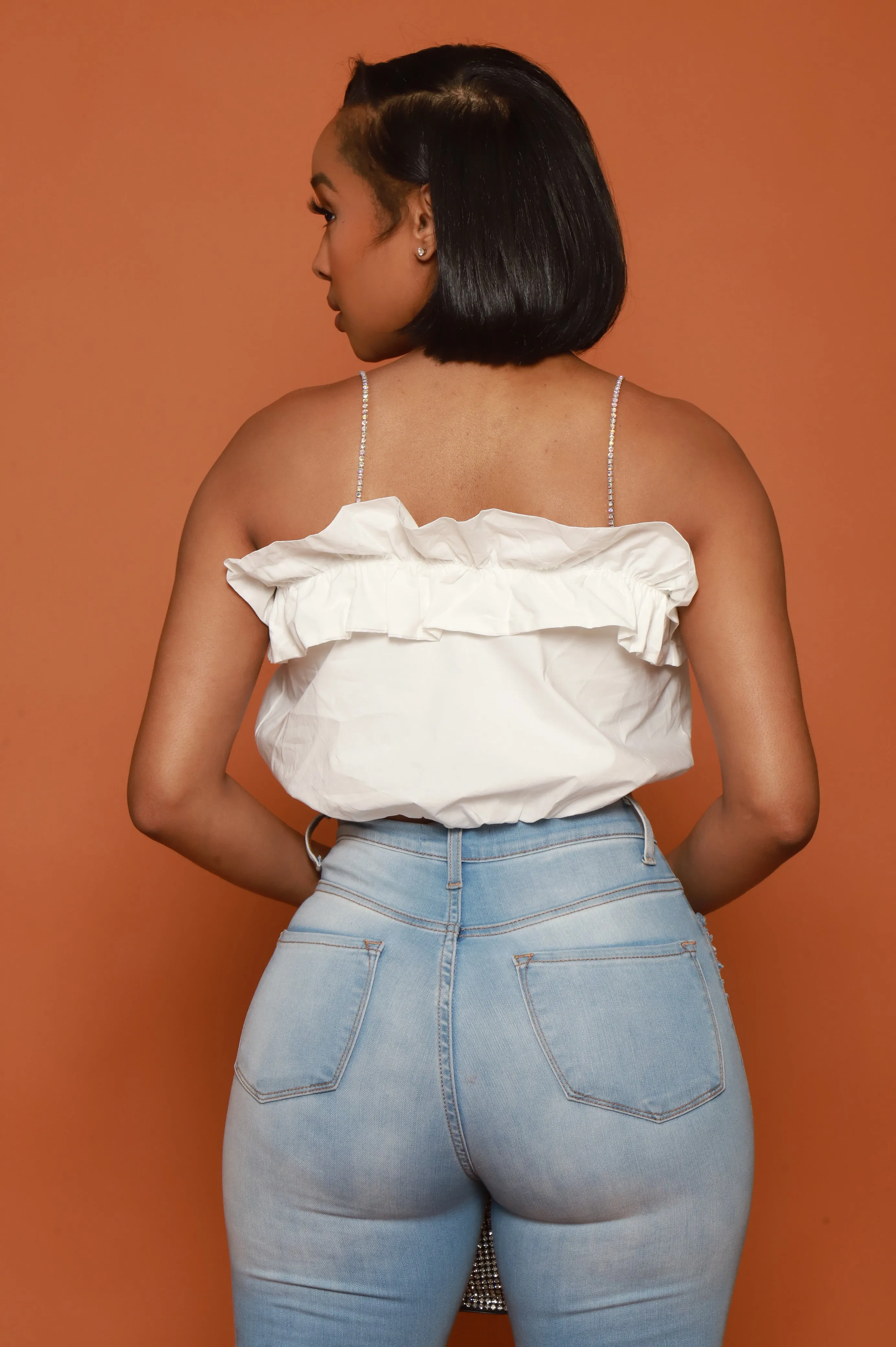 Open Call Rhinestone Ruffled Crop Top - White sold by Swankaposh product image thumbnail 3