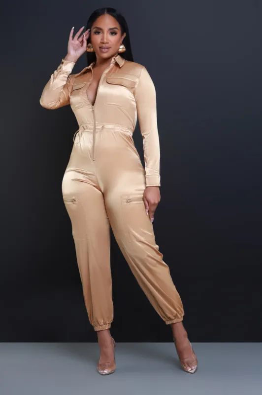 Move Along Metallic  Cargo Jumpsuit - Gold sold by Swankaposh