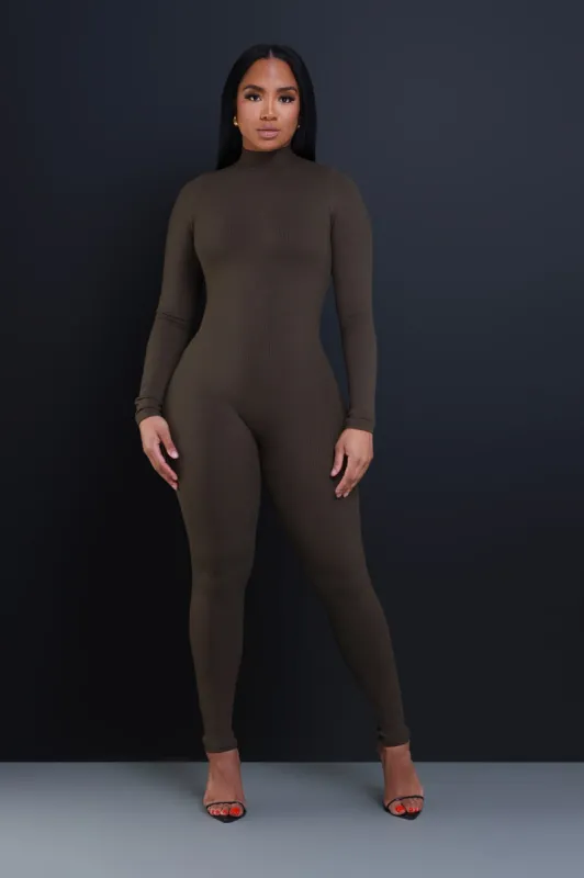 Tap Out Cellulite Deleter Mock Neck Jumpsuit - Olive sold by Swankaposh