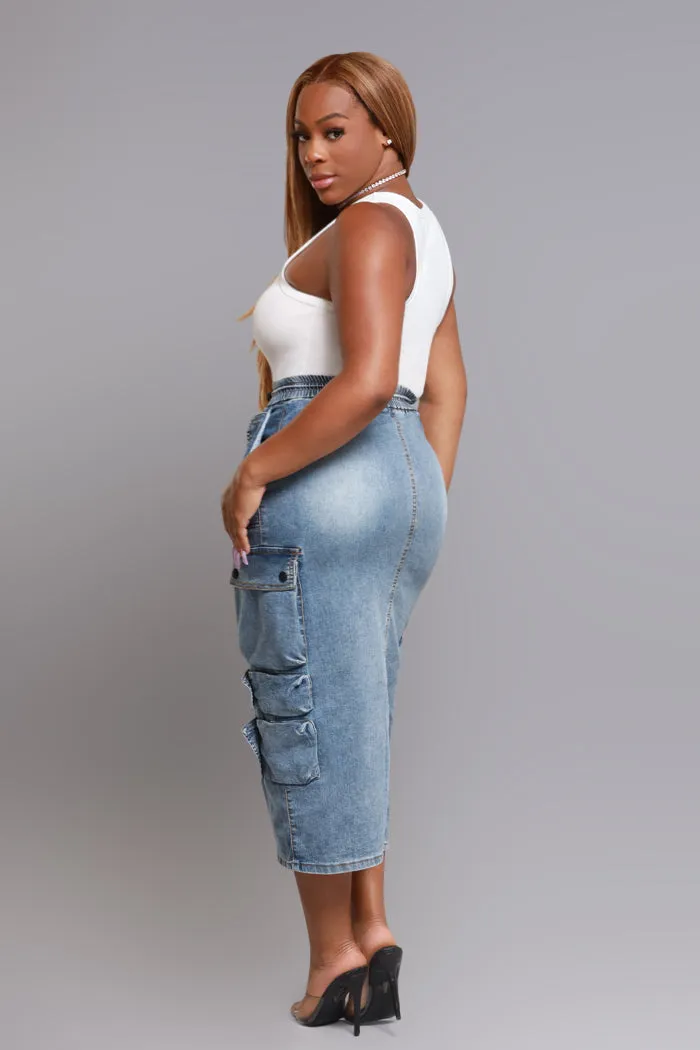 By Default Denim Cargo Midi Skirt - Light Wash sold by Swankaposh product image thumbnail 2