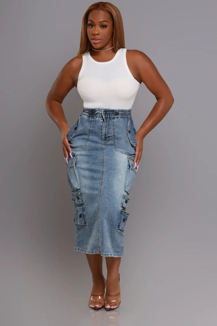 By Default Denim Cargo Midi Skirt - Light Wash sold by Swankaposh product image thumbnail 5