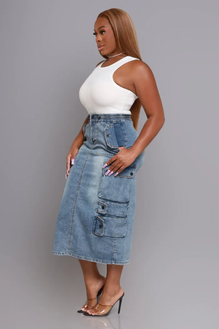 By Default Denim Cargo Midi Skirt - Light Wash sold by Swankaposh product image thumbnail 4