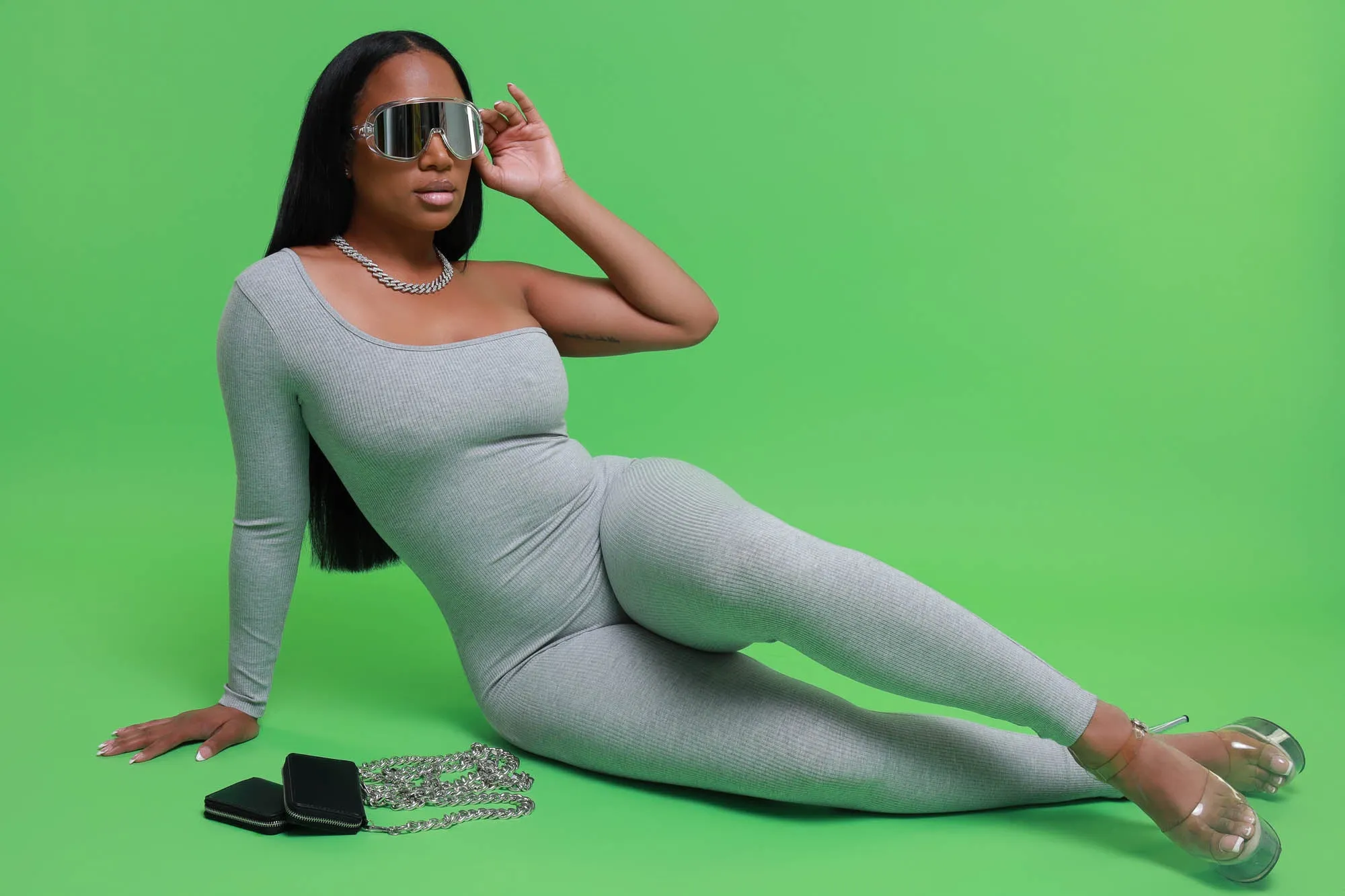 Overdrive Cellulite Deleter One Shoulder Jumpsuit - Heather Grey sold by Swankaposh product image thumbnail 3