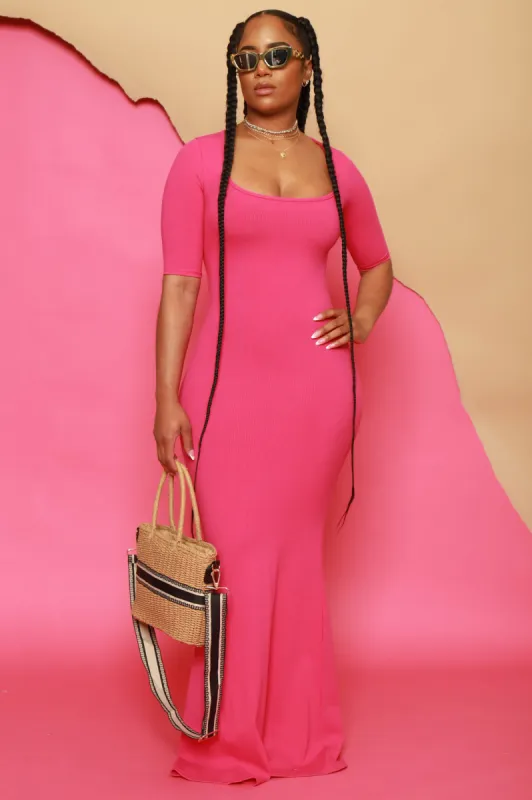 One and Only Mid Sleeve Cellulite Deleter Maxi Dress - Hot Pink sold by Swankaposh