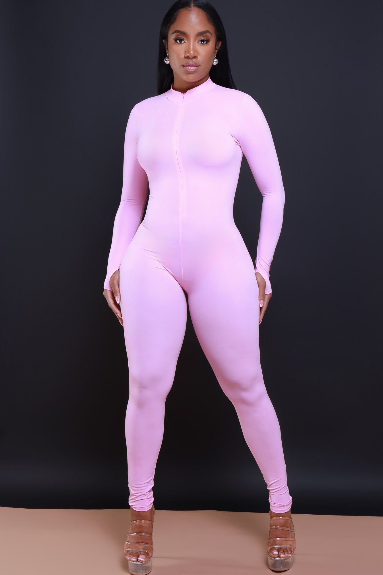 Save Tonight Mock Neck Jumpsuit - Baby Pink sold by Swankaposh