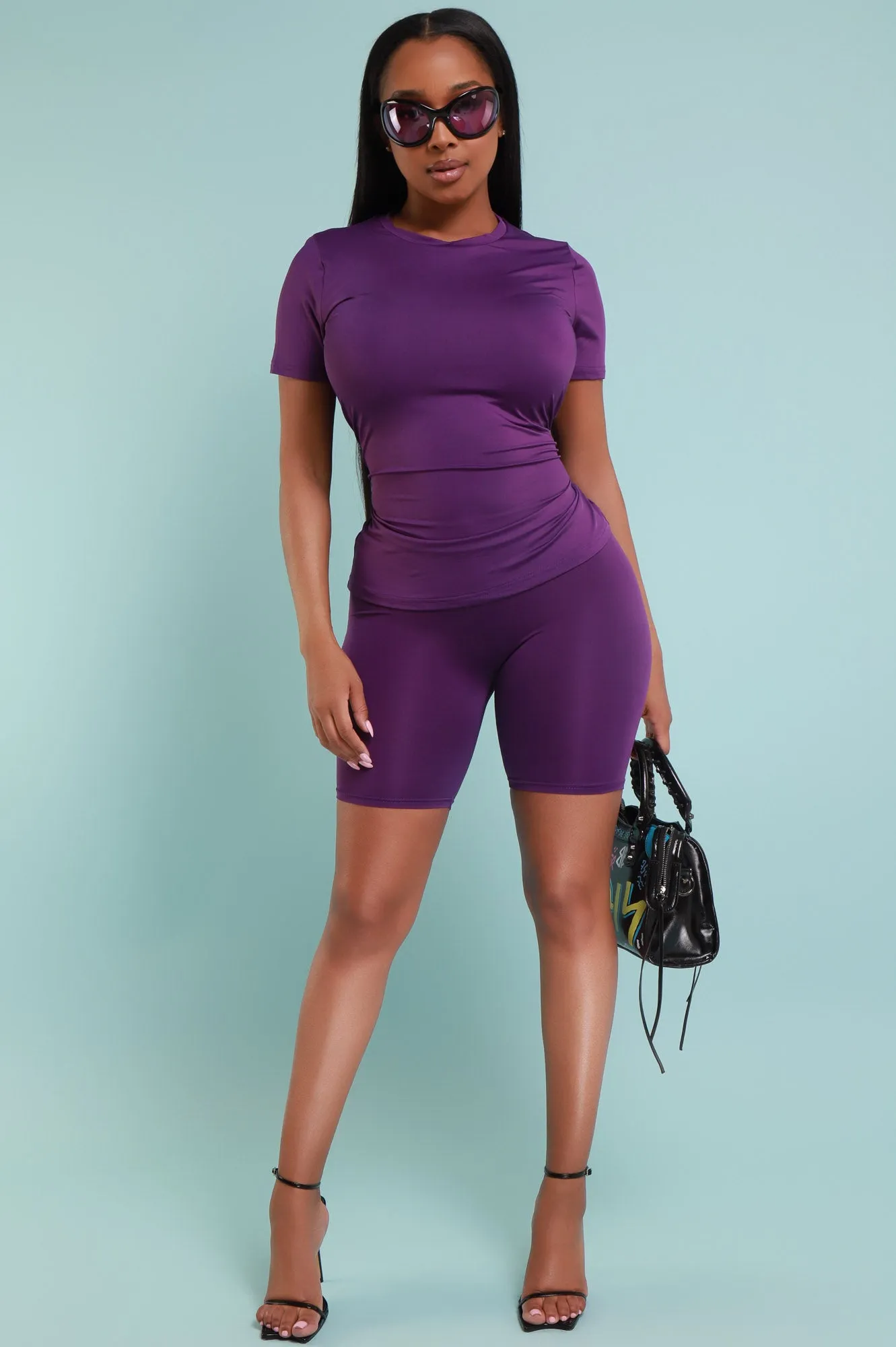 More Love Short Sleeve Biker Set - Purple sold by Swankaposh