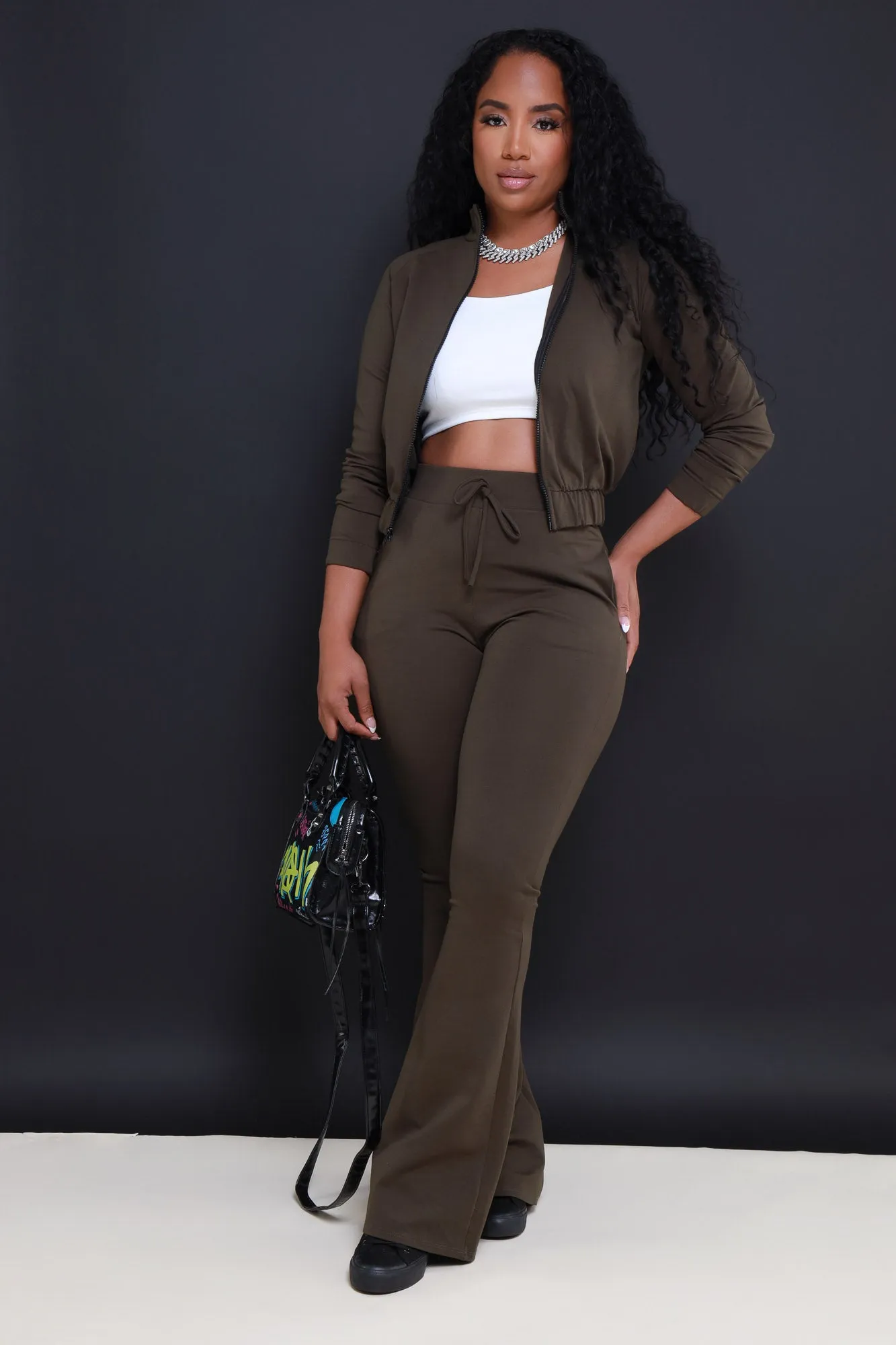 Ready Set Go Flare Tracksuit Set - Olive sold by Swankaposh product image thumbnail 4