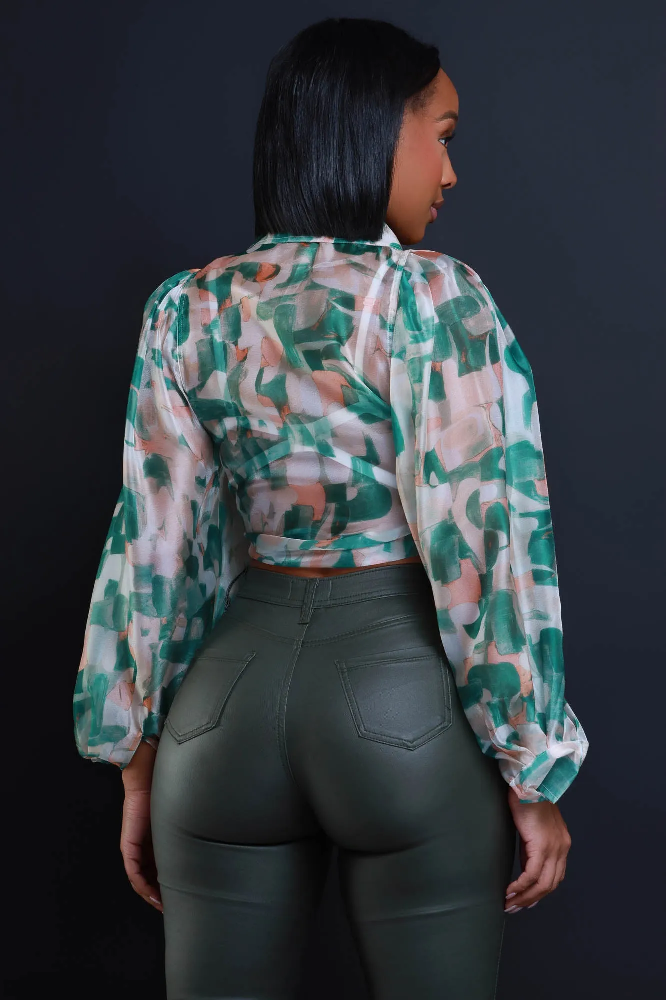 Hologram Long Sleeve Printed Button Down Top - Green sold by Swankaposh product image thumbnail 3