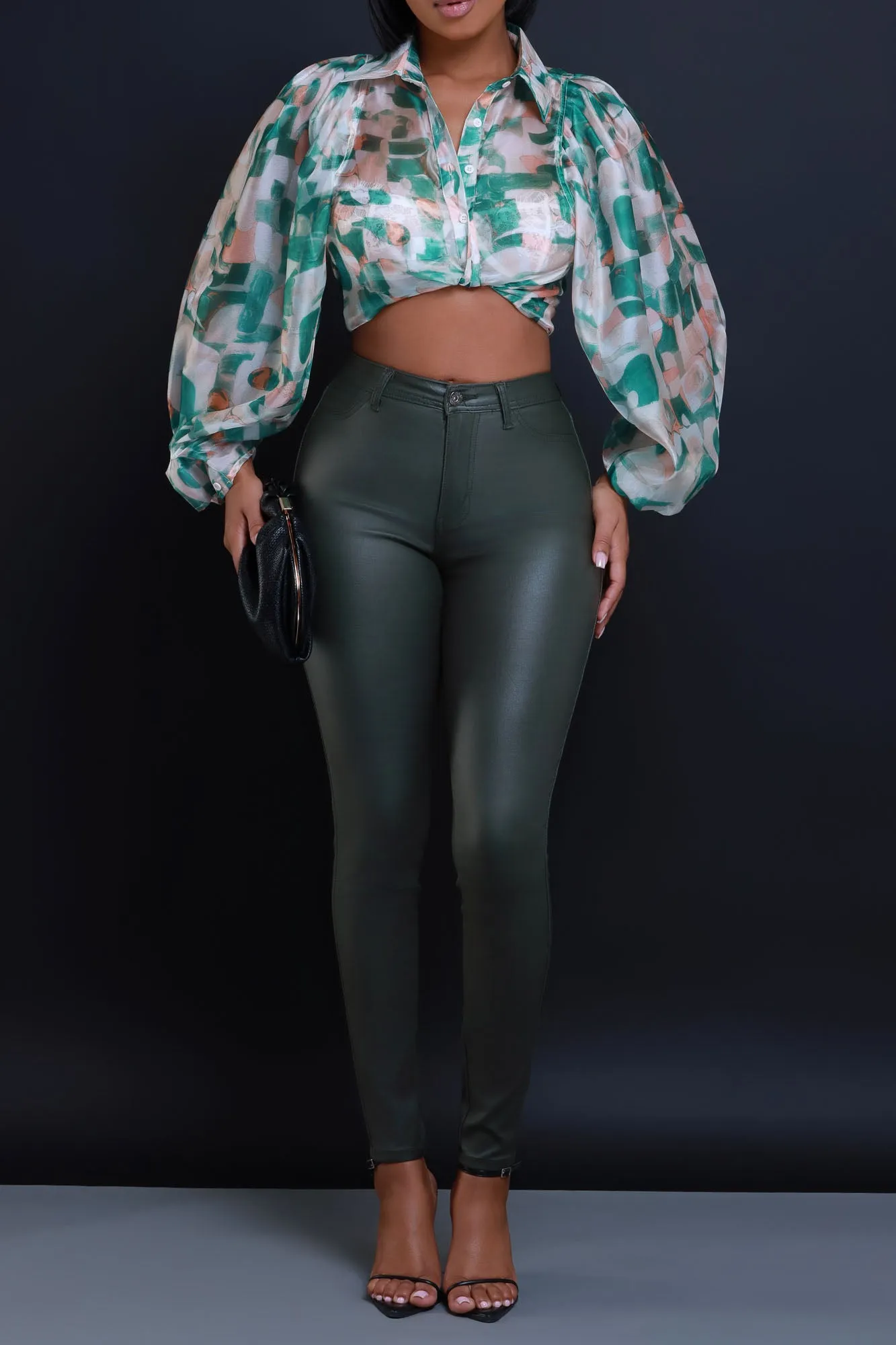Hologram Long Sleeve Printed Button Down Top - Green sold by Swankaposh product image thumbnail 4