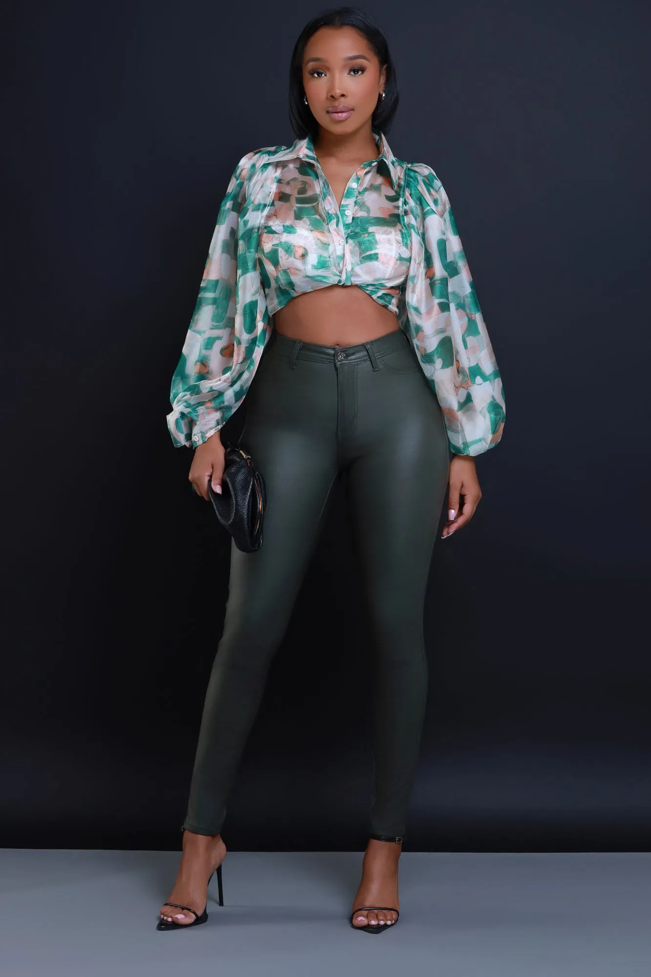Hologram Long Sleeve Printed Button Down Top - Green sold by Swankaposh product image thumbnail 2