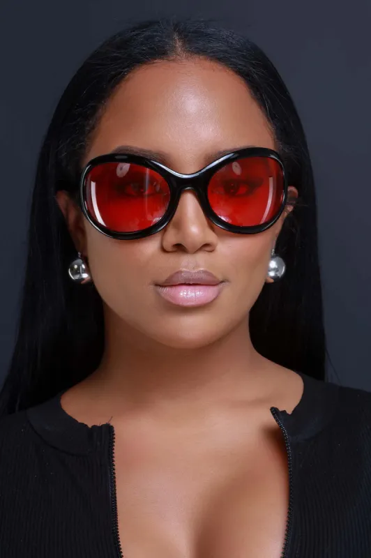 Take A Chance Retro Rounded Sunglasses - Black/Red sold by Swankaposh